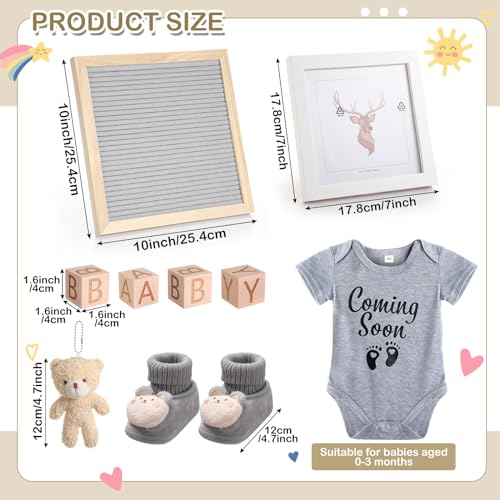 Canlierr 9 Pcs Pregnancy Announcement Set Pregnancy Reveal Ideas Felt Letter Board Baby Bodysuit Booties Photo Frame Bear Plush Wood Blocks for Coming Soon Baby Announcement(Gray) - Image 2