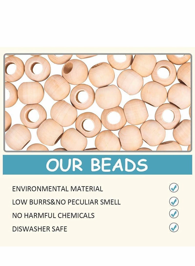 Excefore 120 Pack Round Wooden Beads Set for Crafts DIY Handmade Decorations Jewellery Making, Traditional Crafts Beading Garland Farmhouse Decor Jewelry Making,Hole 9mm - Image 2