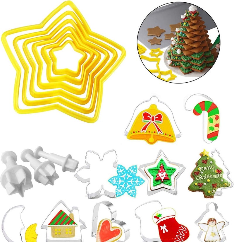 klarako 6PCS Hexagon Star Cookie Cutters, 3D Christmas Tree Cookie Cutter Set for Xmas Tree Kids Biscuits Pastry Fondant Cake Decorating Tower (1 Set) - Image 2