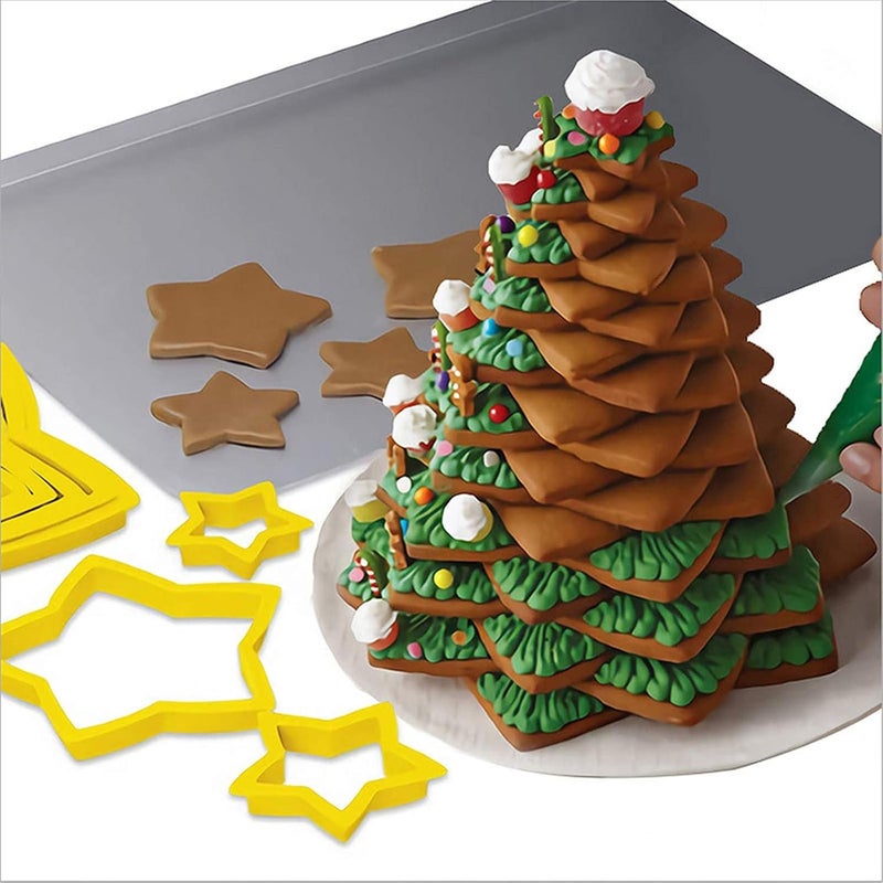 klarako 6PCS Hexagon Star Cookie Cutters, 3D Christmas Tree Cookie Cutter Set for Xmas Tree Kids Biscuits Pastry Fondant Cake Decorating Tower (1 Set) - Image 1