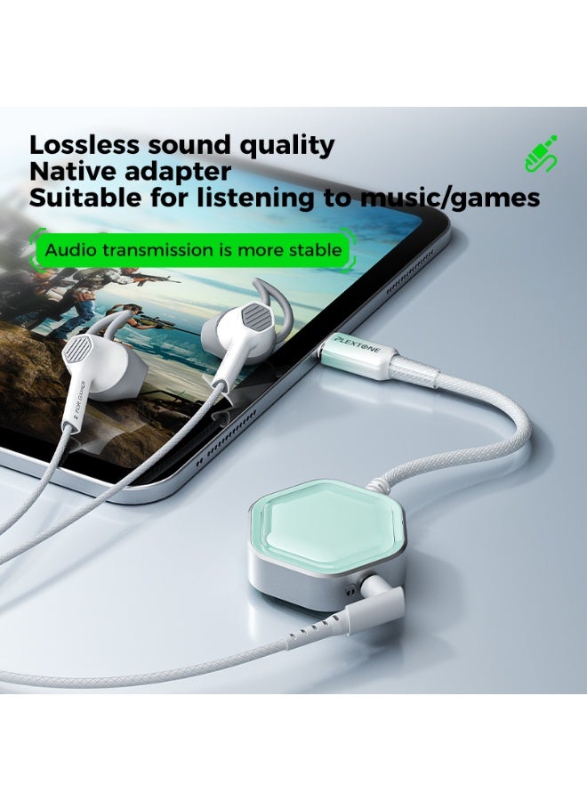 PLEXTONE GS1 Pro Gaming Adapter & Converter Dongle, 2-in-1 USB-C to 3.5mm AUX Audio Adapter with 60W Fast Charging, Hi-Res Earphone Sound Converter with Mic Support – Compatible with RedMagic, iPad, iPhone, Samsung, Android Phones, Laptops & Gaming Devices - Image 4