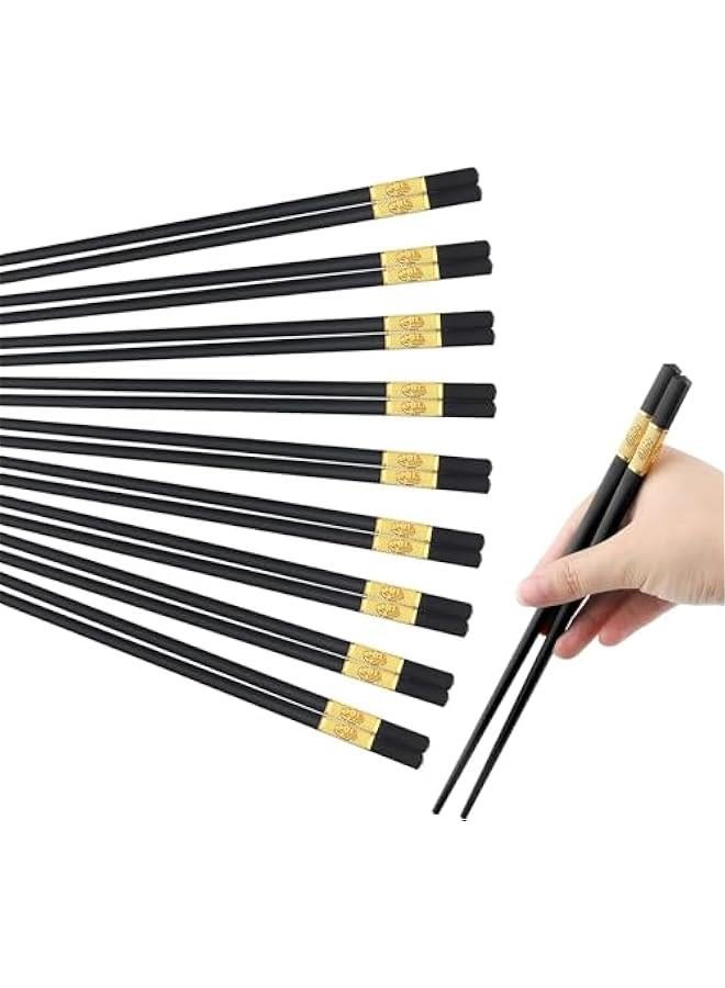 HOOKOR Durable Non-Slip Black Alloy Chopsticks Set, Dishwasher-Safe, Reusable Non Slip Chopsticks Set, Luxurious Chinese Fu Chopsticks Gift Set 9.5 Inch, 10 Pairs - Image 1