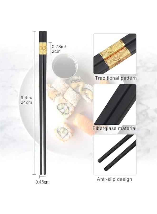 HOOKOR Durable Non-Slip Black Alloy Chopsticks Set, Dishwasher-Safe, Reusable Non Slip Chopsticks Set, Luxurious Chinese Fu Chopsticks Gift Set 9.5 Inch, 10 Pairs - Image 2