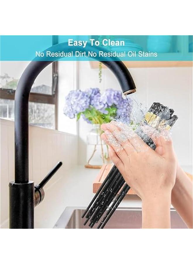 HOOKOR Durable Non-Slip Black Alloy Chopsticks Set, Dishwasher-Safe, Reusable Non Slip Chopsticks Set, Luxurious Chinese Fu Chopsticks Gift Set 9.5 Inch, 10 Pairs - Image 5