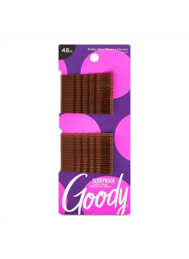 Goody Goody Slideproof Womens Bobby Pin-48 Count, Brown - 2 Inch Pins Help Keep Hairs In Place-Hair Accessories to Style With Ease and Keep Your Hair Secured-For All Hair Types-Pain Free(Pack of 1)  - Image 1