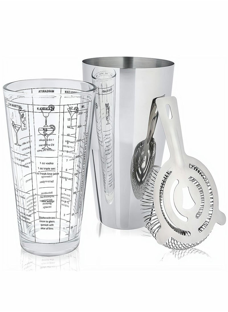 SYOSI Boston Cocktail Shaker 3 Piece Professional Shaker Bar Set for Professional Bartenders and Home Cocktail Lover Bartending Essential Tools 14oz Mixing Glass 27oz Shaking Tin and Hawthorne Strainer  - Image 1