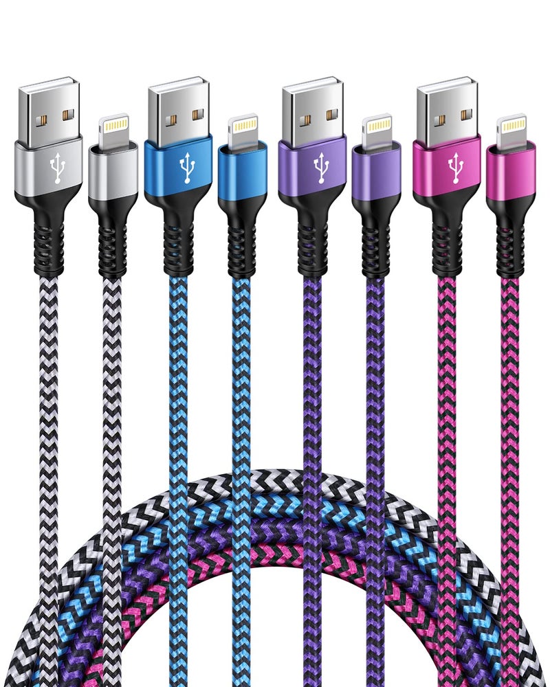 Haoano iPhone Charger Cord, [6ft/4-Pack] Lightning Cable Nylon Braided USB Fast Charging Wire, Apple High Speed Data Sync Transfer Cord Compatible With iPhone 14 13 12 11 Pro Max Mini XS XR X 8 7 Plus SE Pad - Image 1