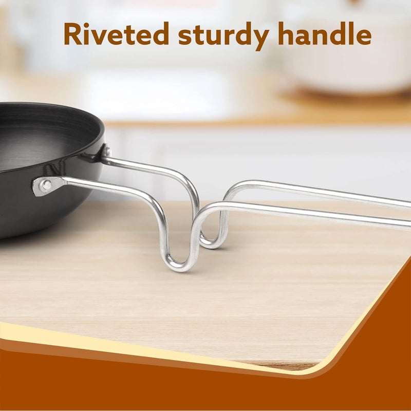AGARO Elite Hard Anodised Tadka Pan, 11 cm Diameter, Stainless Steel Riveted Handle, 3mm Thick Plate, Vaghar/Chounk/Baghar Pan for Frying Dal/Spices, Gas Oven Compatible, Scratch Resistant - Image 4