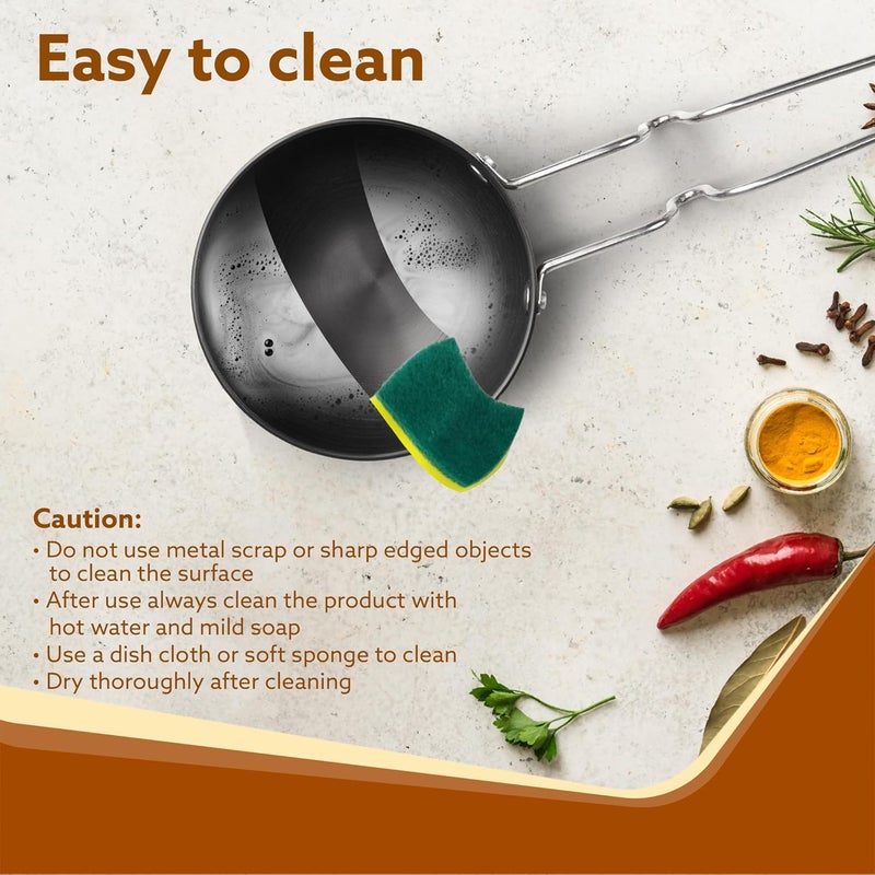 AGARO Elite Hard Anodised Tadka Pan, 11 cm Diameter, Stainless Steel Riveted Handle, 3mm Thick Plate, Vaghar/Chounk/Baghar Pan for Frying Dal/Spices, Gas Oven Compatible, Scratch Resistant - Image 5