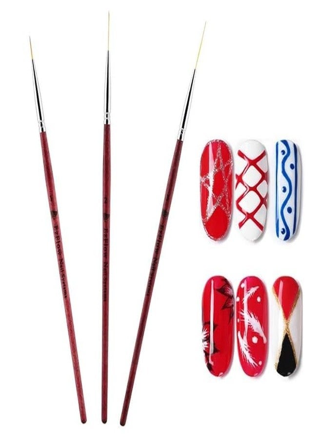 KIRA Professional Nail Art Detail Brushes Set of 3, Fine Line Drawing Tools with Sample Designs, Brown Handle - Image 3