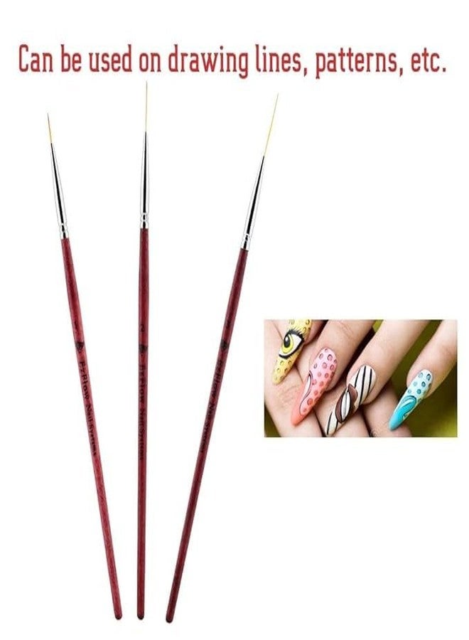 KIRA Professional Nail Art Detail Brushes Set of 3, Fine Line Drawing Tools with Sample Designs, Brown Handle - Image 4