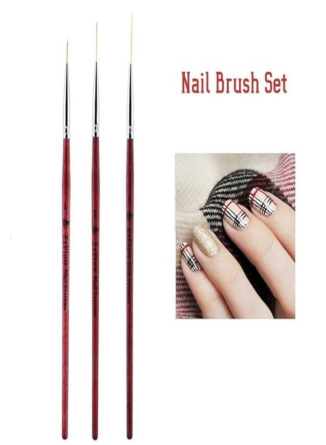 KIRA Professional Nail Art Detail Brushes Set of 3, Fine Line Drawing Tools with Sample Designs, Brown Handle - Image 5