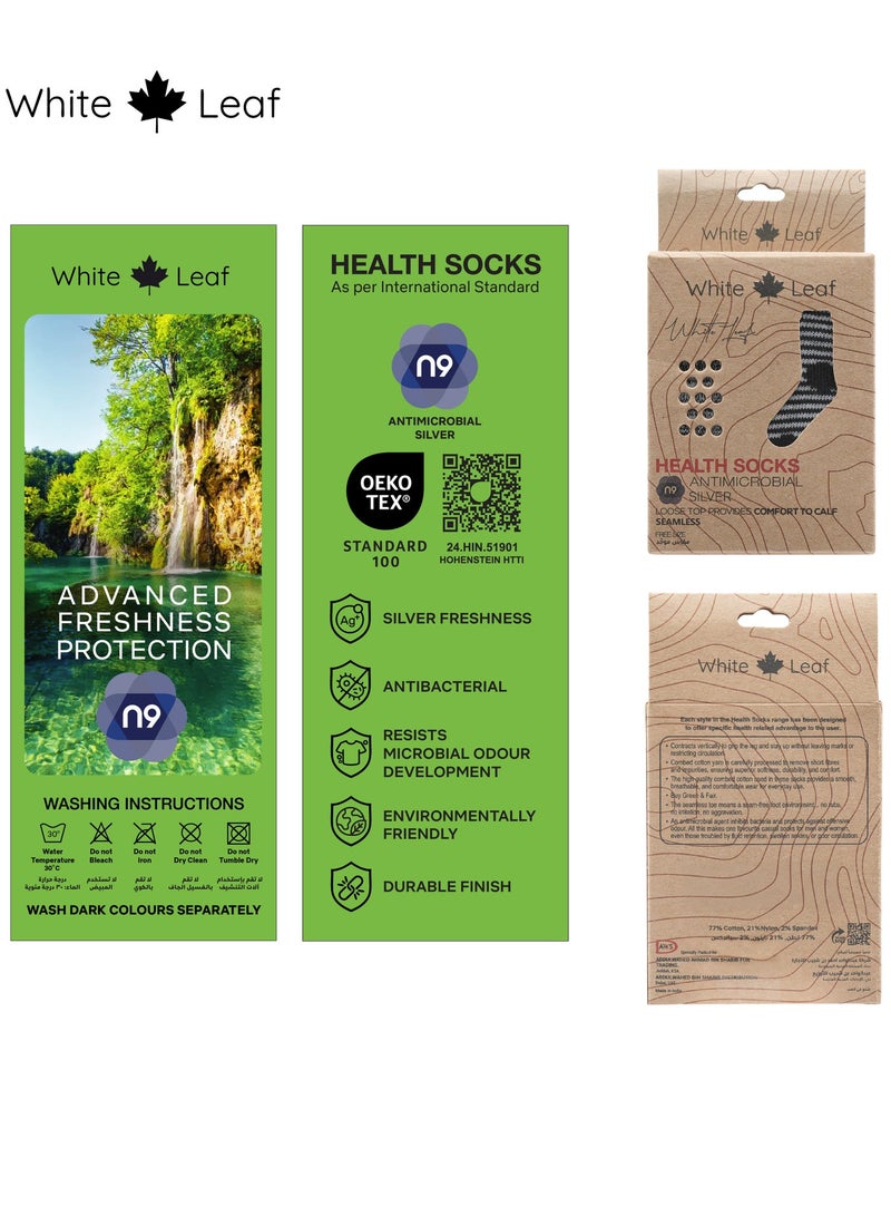 White Leaf Diabetic Medical Health Care Socks, Black - 1 Pack Antibacterial, Silver Freshness, Soft Cotton, Non-Drying Unisex - Image 5