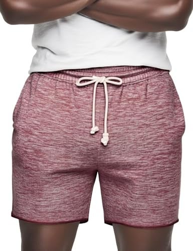 Zengjo Mens Lounge Shorts with Pockets Knit Terry Cloth(Marled Burgundy,M) - Image 1