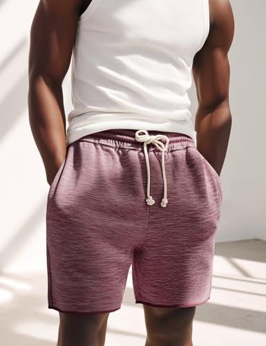 Zengjo Mens Lounge Shorts with Pockets Knit Terry Cloth(Marled Burgundy,M) - Image 3