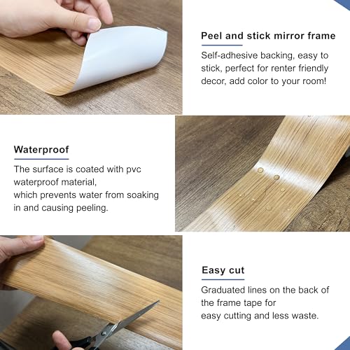 TIANLDD 27 FT Wood Grain Wallpaper Border, Removable Waterproof Mirror Border Peel and Stick,Bathroom Mirror Frame Border.(Golden Oak) - Image 4