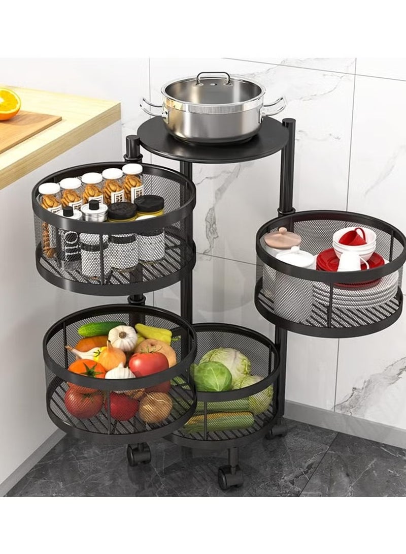 Raxoom Rotating Storage Rack Shelves 4 Tier Round Rotating Vegetable Rack Fruit Basket Storage Trolley Rotating Storage Shelves for Kitchen Grocery Corns Potatoes(Black) - Image 2