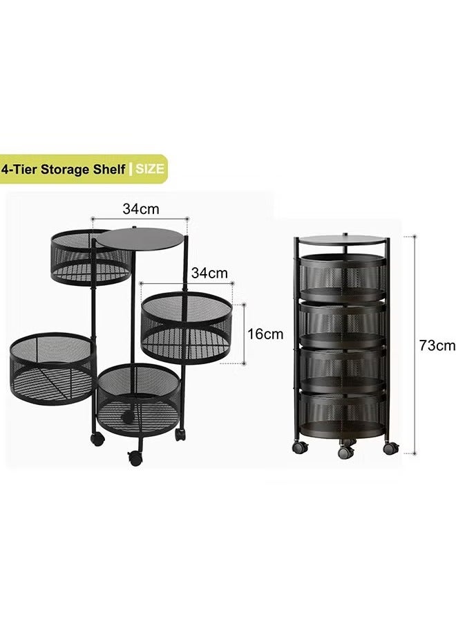Raxoom Rotating Storage Rack Shelves 4 Tier Round Rotating Vegetable Rack Fruit Basket Storage Trolley Rotating Storage Shelves for Kitchen Grocery Corns Potatoes(Black) - Image 3