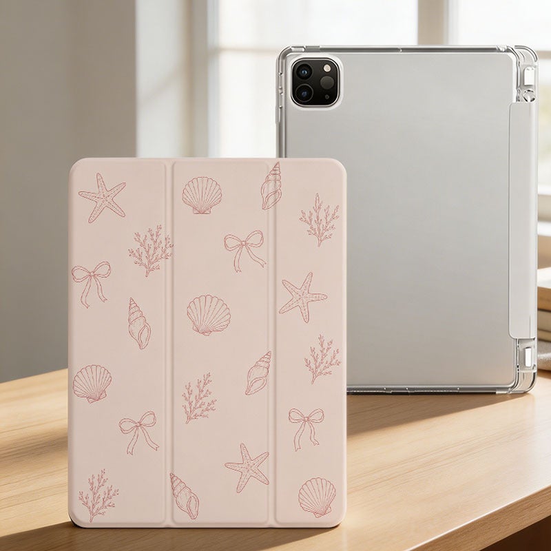 Tablet Case for iPad, Pink Seashell Bow Lineart Toss, iPad Case for Mini Air Pro 4 5 6 7 8 9 10 11 12, Suitable for 7.9 8.3 9.7 10.2 10.5 10.9 11 12.9 13 inch Clear Shockproof Protective with Stand - Image 3