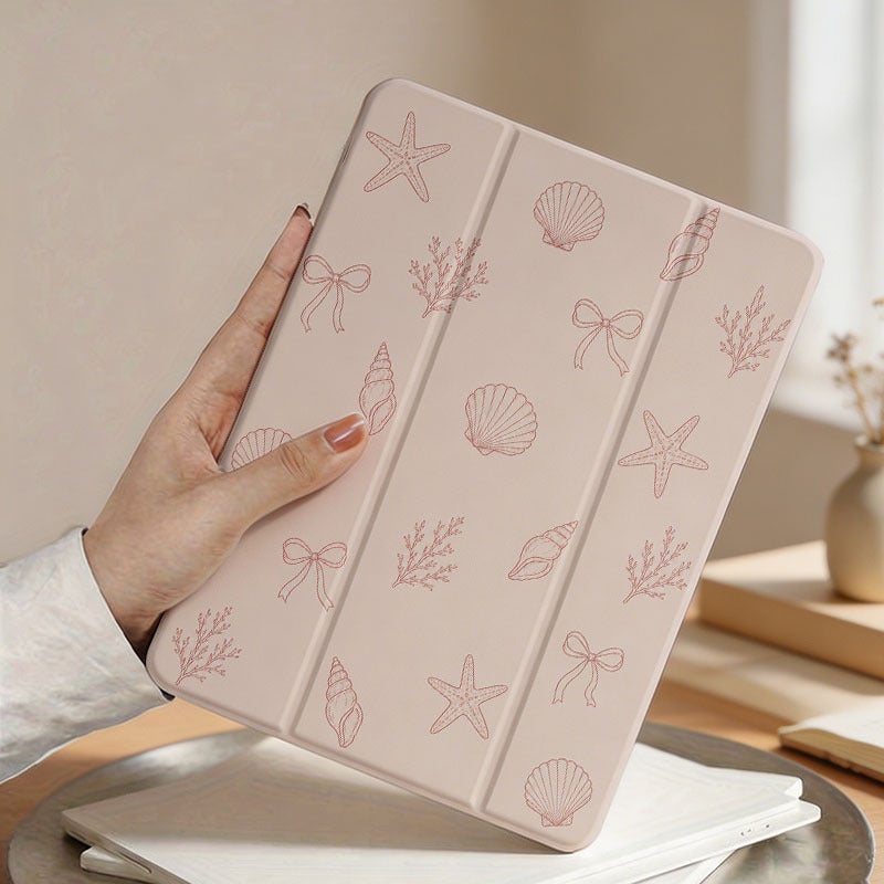 Tablet Case for iPad, Pink Seashell Bow Lineart Toss, iPad Case for Mini Air Pro 4 5 6 7 8 9 10 11 12, Suitable for 7.9 8.3 9.7 10.2 10.5 10.9 11 12.9 13 inch Clear Shockproof Protective with Stand - Image 4