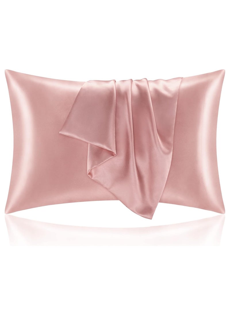 XVersion Pillow Cover Silk Satin Pillowcase for Hair and Skin Queen Size Pink - Set of 2 (20X30cm) with Envelope Closure  - Image 1