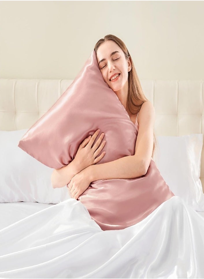 XVersion Pillow Cover Silk Satin Pillowcase for Hair and Skin Queen Size Pink - Set of 2 (20X30cm) with Envelope Closure  - Image 2