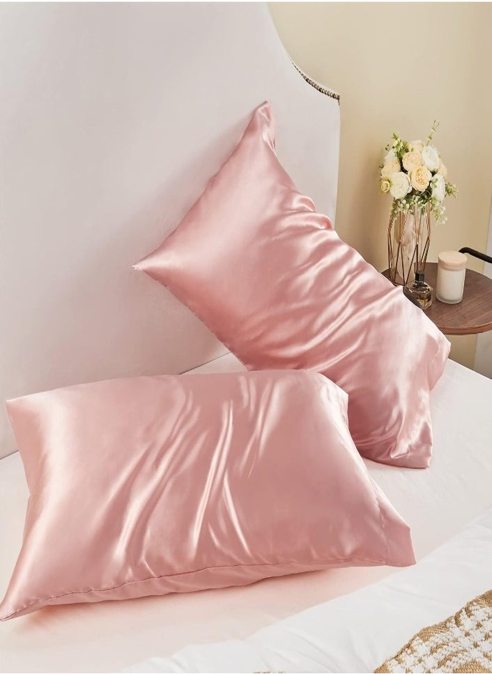 XVersion Pillow Cover Silk Satin Pillowcase for Hair and Skin Queen Size Pink - Set of 2 (20X30cm) with Envelope Closure  - Image 4