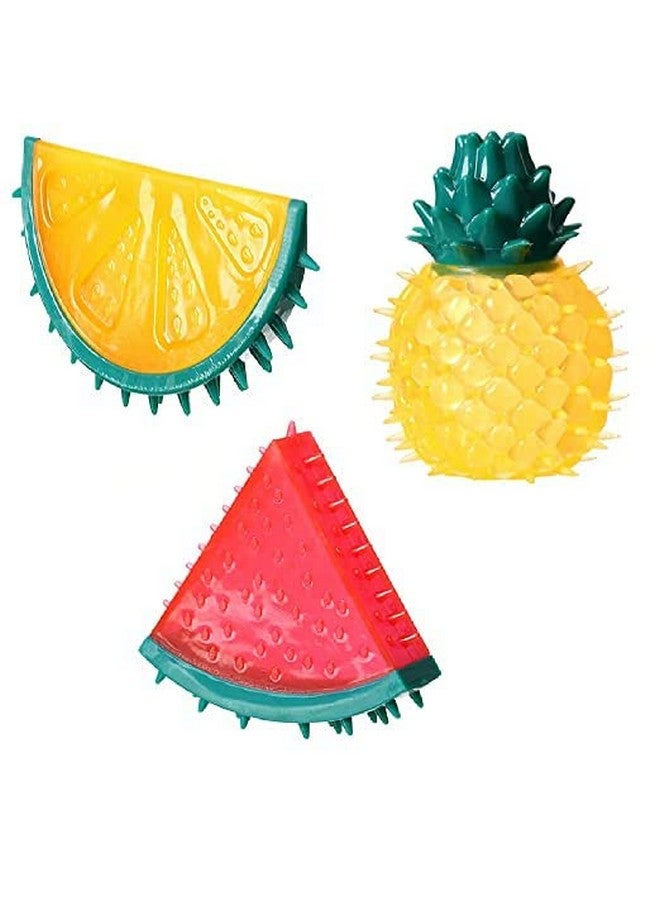 لعبة مضغ للكلاب بصوت لطيف تفاعلي على شكل فواكه مضحكة قابلة للمضغ وواقعية لعض الحيوانات الأليفة للجراء (ليمون + أناناس + بطيخ) - مجموعة من 3 قطع - Image 1