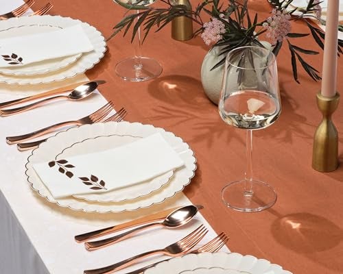 By Madee HEAVYWEIGHT 60 Pc Thanksgiving Plates Disposable – Ivory Scalloped Plates with Gold Trim | 30 Dinner & 30 Dessert for Party, Fall & Friendsgiving (30 Guests) - Image 5