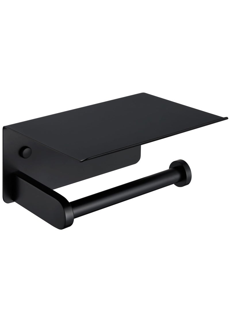 APLusee Toilet Paper Holder with Phone Shelf  APLusee SUS 304 Stainless Steel Bathroom Tissue Holder  Wall Mounted Roll Paper Dispenser  Matte Black 
