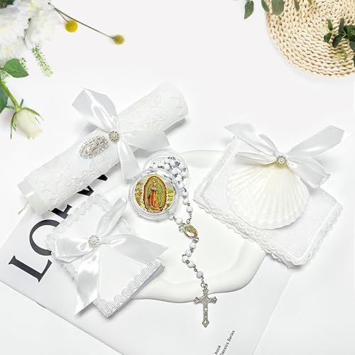 Brilucky Baptism Candle Set for Boys Girls,White 5 PCS Baptism Kit Catholic Candle,Baptismal Towel,Baptismal Shell,Rosary andBible for Baby Dedication Christening Gift,Velas para Bautizo Niño - Image 3