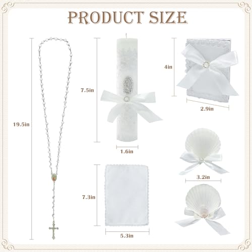 Brilucky Baptism Candle Set for Boys Girls,White 5 PCS Baptism Kit Catholic Candle,Baptismal Towel,Baptismal Shell,Rosary andBible for Baby Dedication Christening Gift,Velas para Bautizo Niño - Image 2