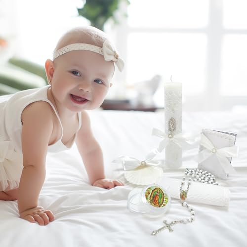 Brilucky Baptism Candle Set for Boys Girls,White 5 PCS Baptism Kit Catholic Candle,Baptismal Towel,Baptismal Shell,Rosary andBible for Baby Dedication Christening Gift,Velas para Bautizo Niño - Image 5