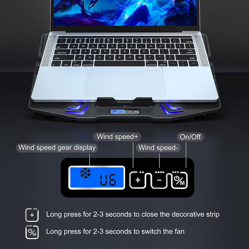 TopMate C5 Laptop Cooling Pad Gaming Notebook Cooler, Laptop Fan Cooling Stand Adjustable Height with 5 Quiet Fans Blue LED Light, Computer Chill Mat with LCD Controller, for 10-15.6 Inch Laptops - Image 5