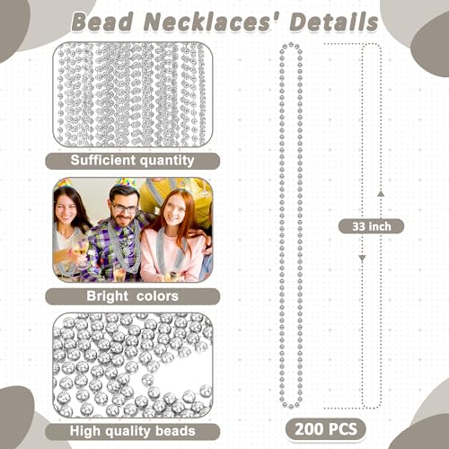 Huskein 200PCS Mardi Gras Beads Necklaces Silver Bead Necklace 33 Mardi Gras Beads Parade Party Beads Bulk for Christmas Wedding Birthday Party Favors Supplies Decor - Image 5