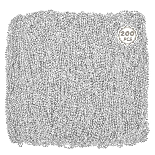 Huskein 200PCS Mardi Gras Beads Necklaces Silver Bead Necklace 33 Mardi Gras Beads Parade Party Beads Bulk for Christmas Wedding Birthday Party Favors Supplies Decor - Image 1