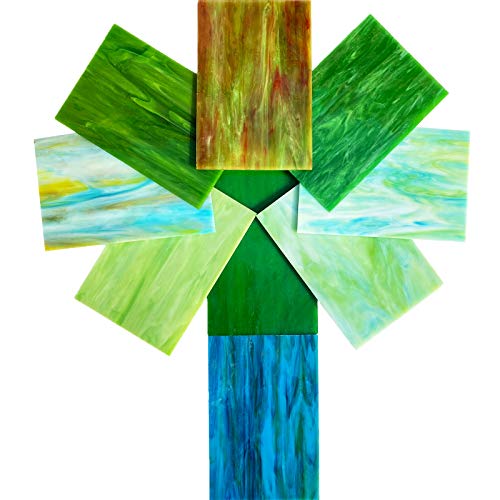 PALJOLLY 9 Pack Green Stained Glass Sheets, 4 x 6 inch Mosaic Glass Stained Glass Supplies for Beginners and Hobbyists Crafts Work Projects - Image 3