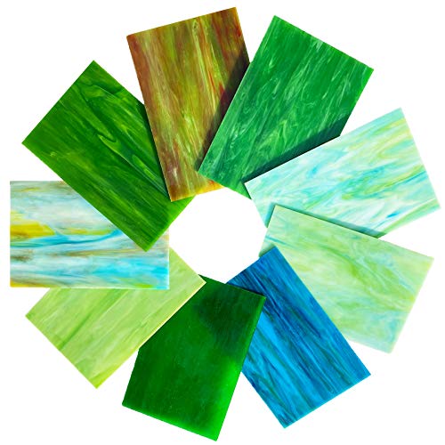 PALJOLLY 9 Pack Green Stained Glass Sheets, 4 x 6 inch Mosaic Glass Stained Glass Supplies for Beginners and Hobbyists Crafts Work Projects - Image 2