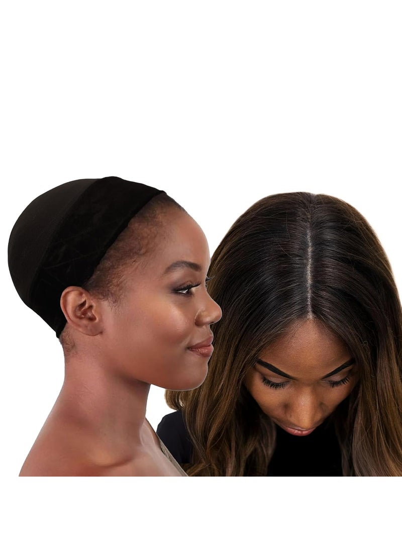 MILANO COLLECTION MILANO COLLECTION WiGrip Comfort Band with 9 Pack Nylon Wig Cap Liners Combo NonSlip Velvet Wig Grip Band  9 Elastic Caps Adjustable One Size Fits All Black 
