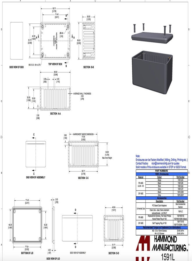 Hammond 1591LSBK (Pack of 2) ABS Project Box Black, Box Plastic, 3.3 in L x 2.2 in W x 1.4 in H - Image 4