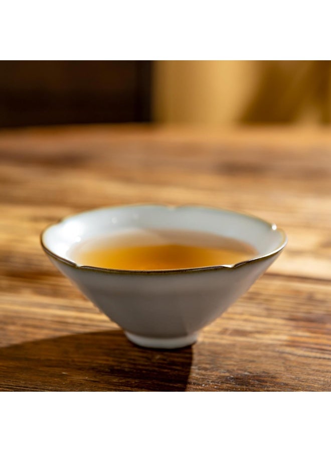 GOLD MANTIS Elegant Moon White Ru Kiln Ceramic Tea Cup - 50ml / 1.7oz - Premium Porcelain Tea Cup for Green Tea, Black Tea, Craft Tea - Dishwasher and Microwave Safe - Occasions - Image 2