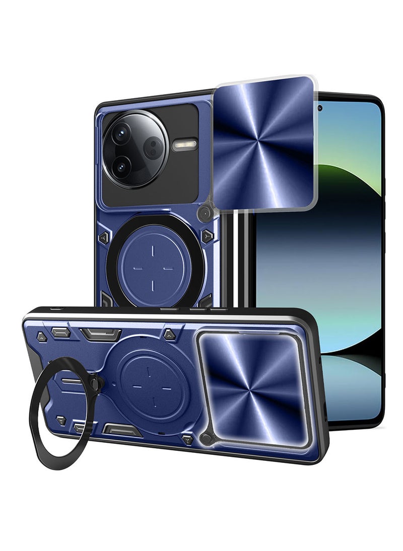 Case for Xiaomi Poco F7 Ultra / Redmi K80 Pro with Sliding Camera Cover, Kickstand, PC+TPU Dual-Layer Back Cover,Blue - Image 1