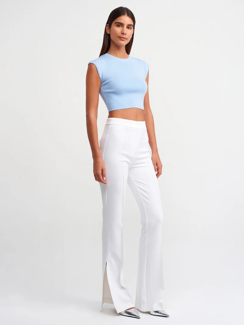 Dilvin 10525 Crew Neck Short Sleeve Knitwear Top-Blue