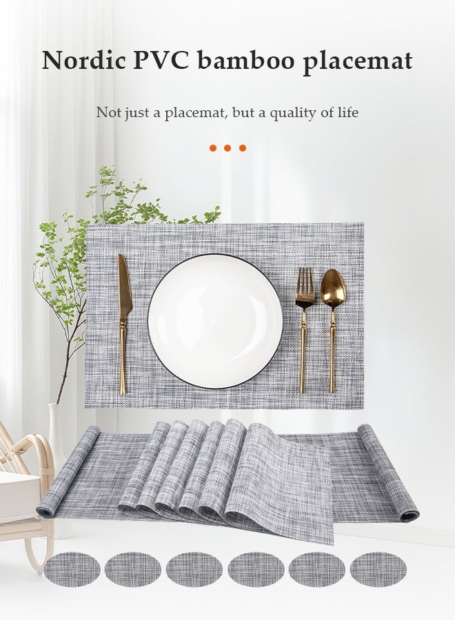 DUNISO طقم مفارش طاولة من PVC مقاوم للحرارة وغير قابل للانزلاق مع 6 مفارش و6 حوامل وكشاف طاولة (رمادي) (45*30 سم) - Image 3