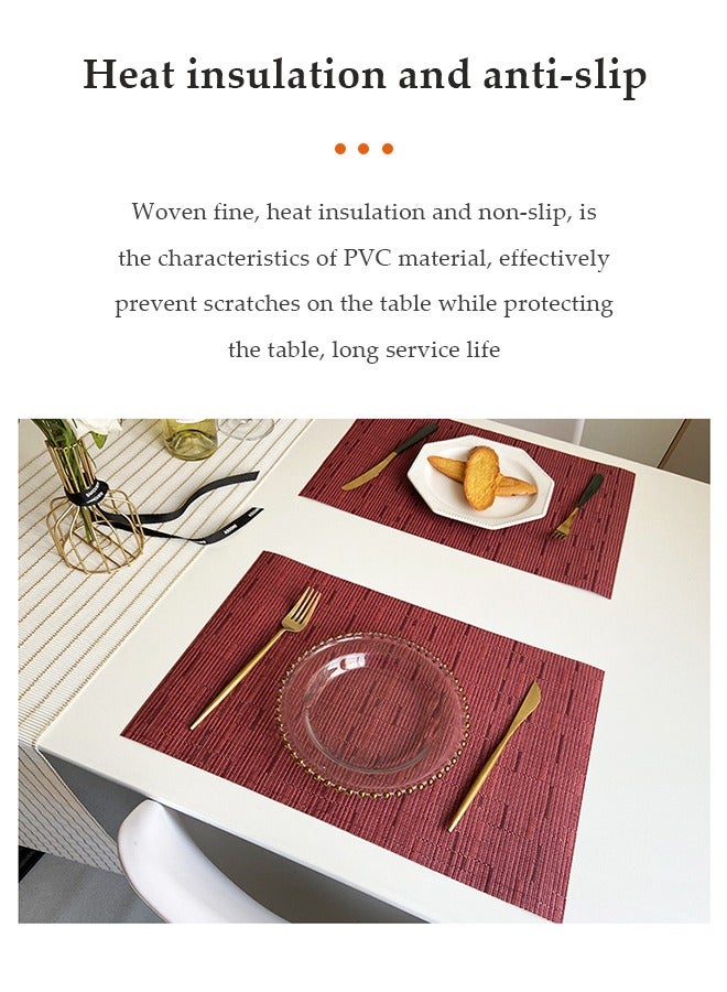 DUNISO طقم مفارش طاولة من PVC مقاوم للحرارة وغير قابل للانزلاق مع 6 مفارش و6 حوامل وكشاف طاولة (رمادي) (45*30 سم) - Image 4