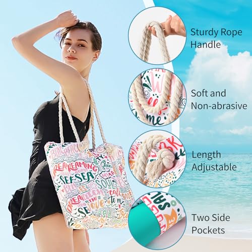 Tavaleu Beach Bags for Women - Large Beach Women Sandproof Tote Bag for Pool Gym Grocery Travel - Image 5