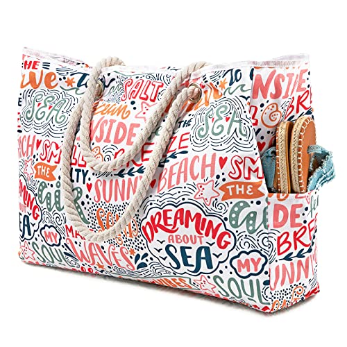 Tavaleu Beach Bags for Women - Large Beach Women Sandproof Tote Bag for Pool Gym Grocery Travel - Image 1