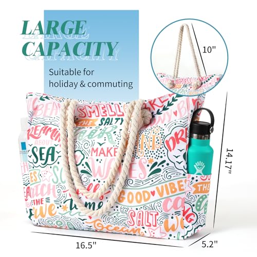 Tavaleu Beach Bags for Women - Large Beach Women Sandproof Tote Bag for Pool Gym Grocery Travel - Image 2