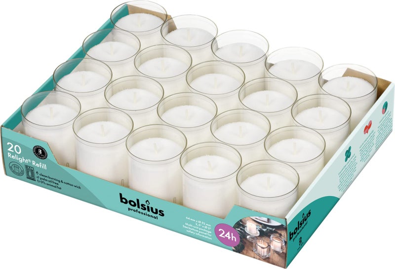 BOLSIUS 24 Hour Votive Candles - 20 Pack Restaurant Candles in Clear Unbreakable Plastic Cups - Premium European Quality - Unscented Smokeless Relight, Birthday, Party & Wedding Candles - Image 1