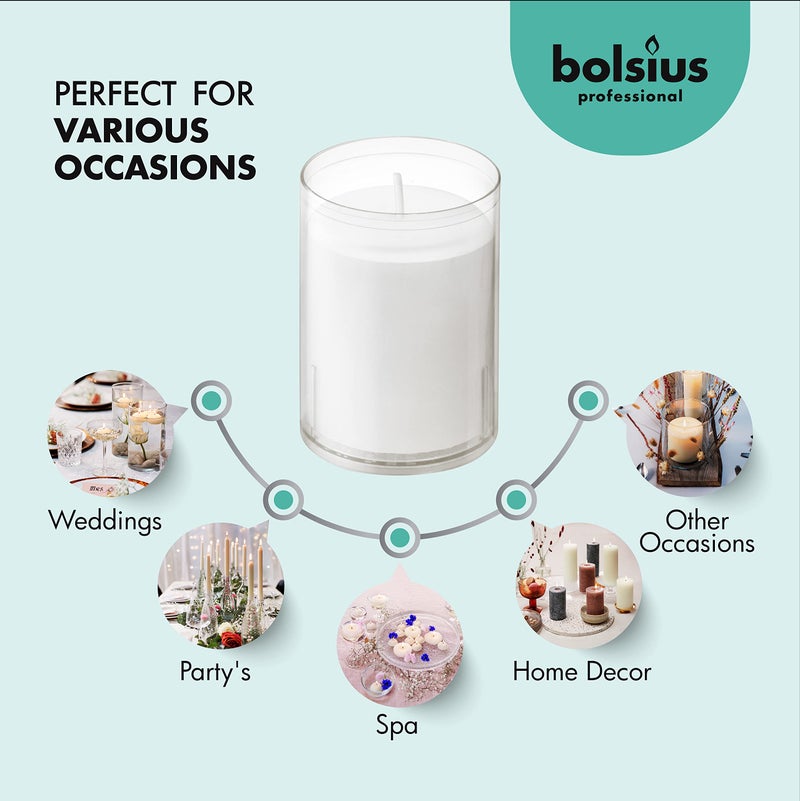 BOLSIUS 24 Hour Votive Candles - 20 Pack Restaurant Candles in Clear Unbreakable Plastic Cups - Premium European Quality - Unscented Smokeless Relight, Birthday, Party & Wedding Candles - Image 4